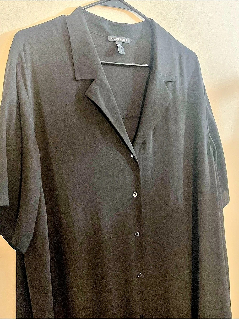 LIKE NEW Eileen Fisher Black Short Sleeve Button Up Maxi Dress Size 1X